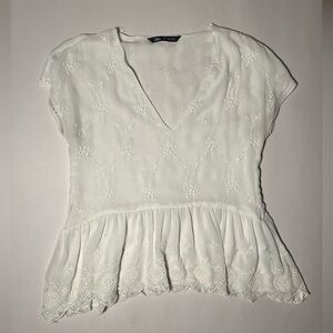 ZARA WHITE EMBROIDERED BLOUSE